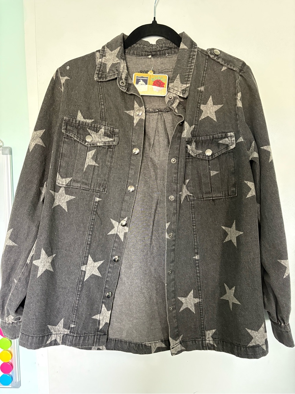 Star Print Grey Denim Jacket - Women